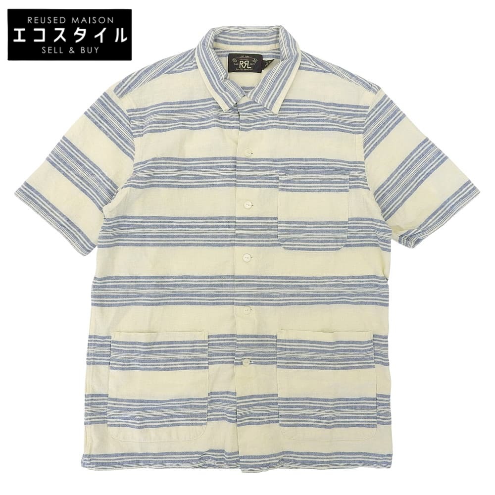RRL ダブルアールエル ストライプ リネン混 マリンシャツ トップス ブルー×アイボリー M トップス M ブルー/アイボリー メンズ 【中古】