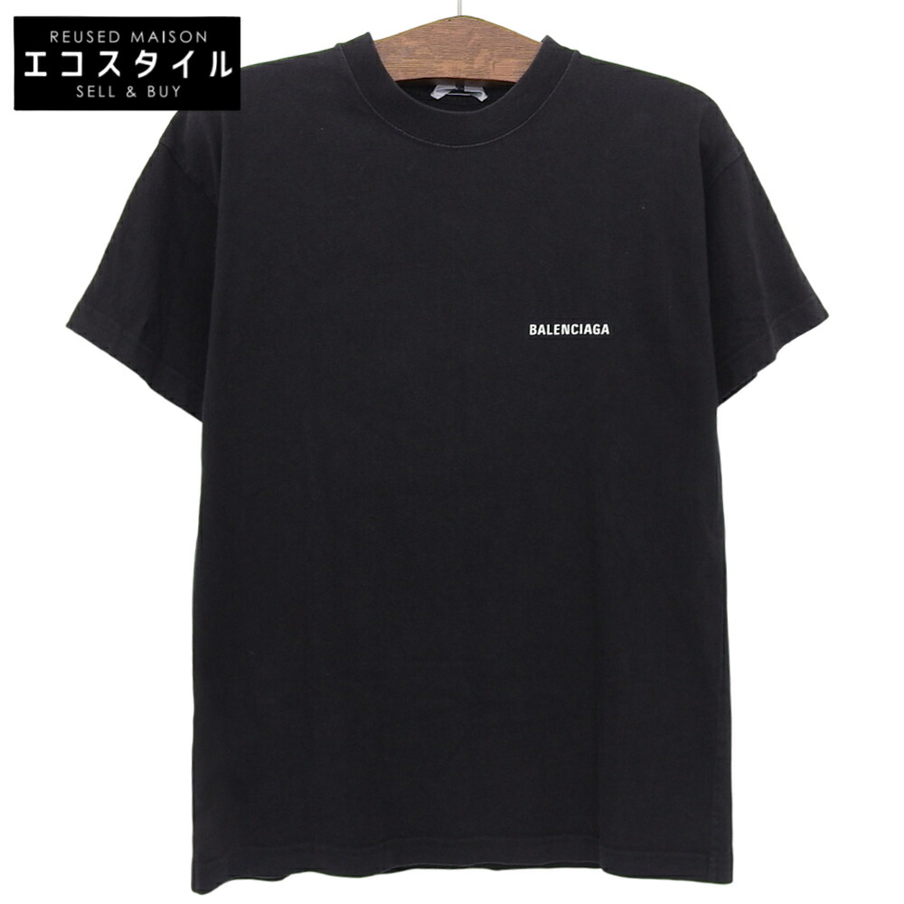 BALENCIAGA 黒 Tシャツ ロゴプリント BALENCIAGA バレンシアガ 22AW 612965 TMVB4 1070 シグネチャー ロゴ