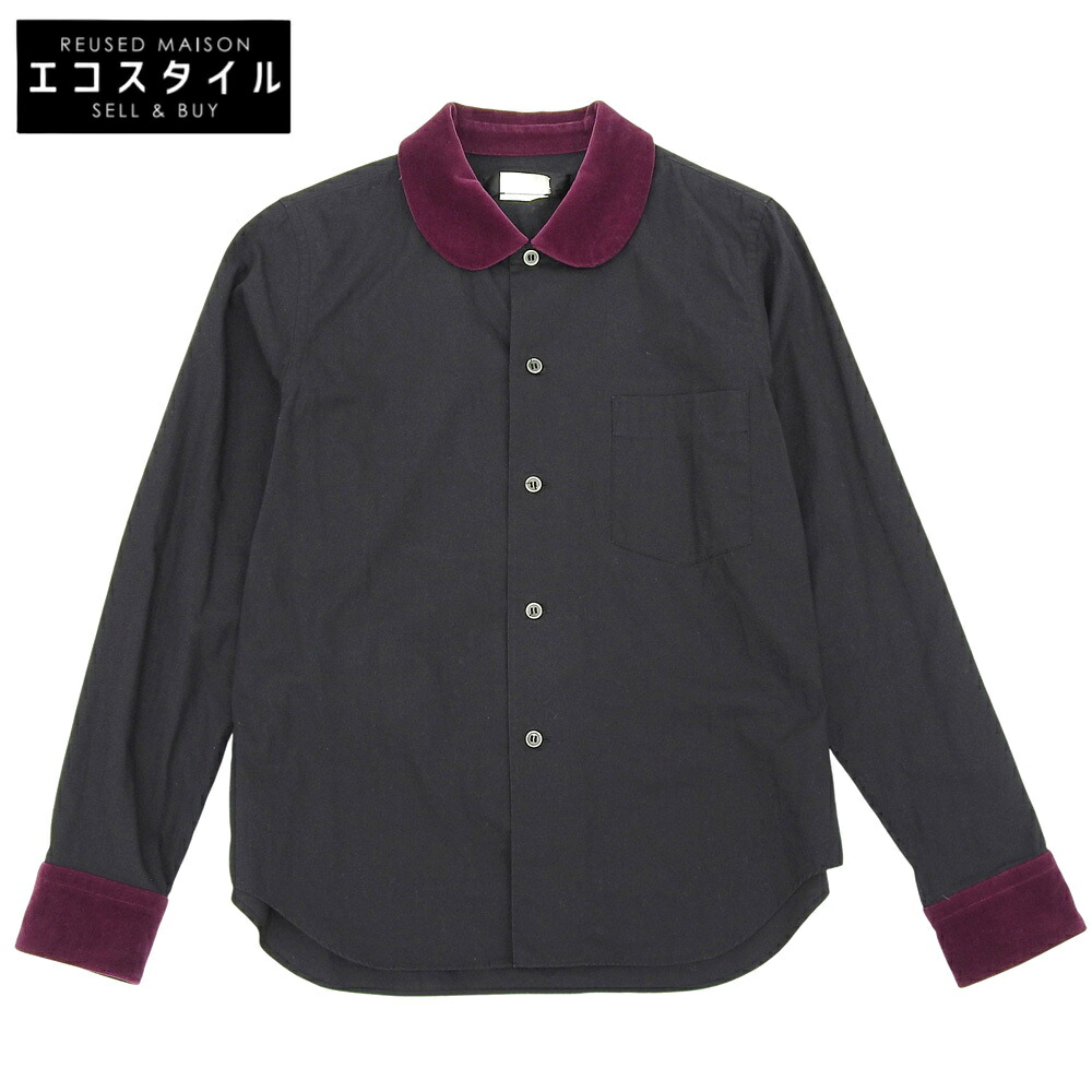 BLACKCOMMEdesGARCONS ブラックコムデギャルソン ラウンドカラー ベロア切り替え シャツ トップス メンズ ブラック XS 1S-B010 トップス XS ブラック メンズ 【中古】