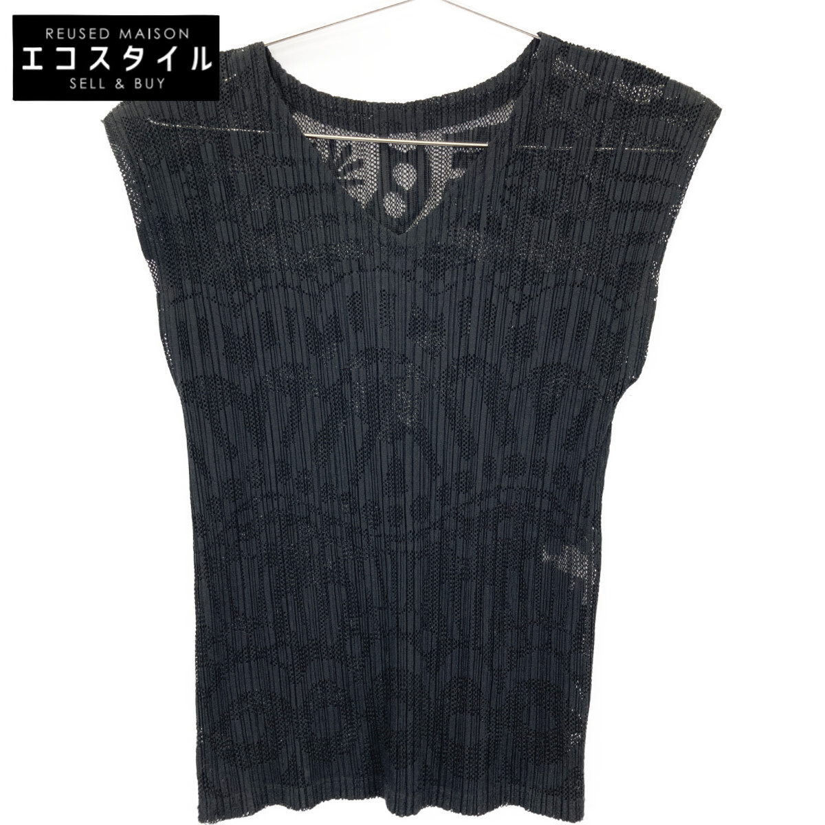 PLEATS PLEASE 筋目プリーズ 16SS PP61-JK743 黒いこと 筋目 青写真 ノースリーブトップス トップス   3 黒いこと レディース 【中古】