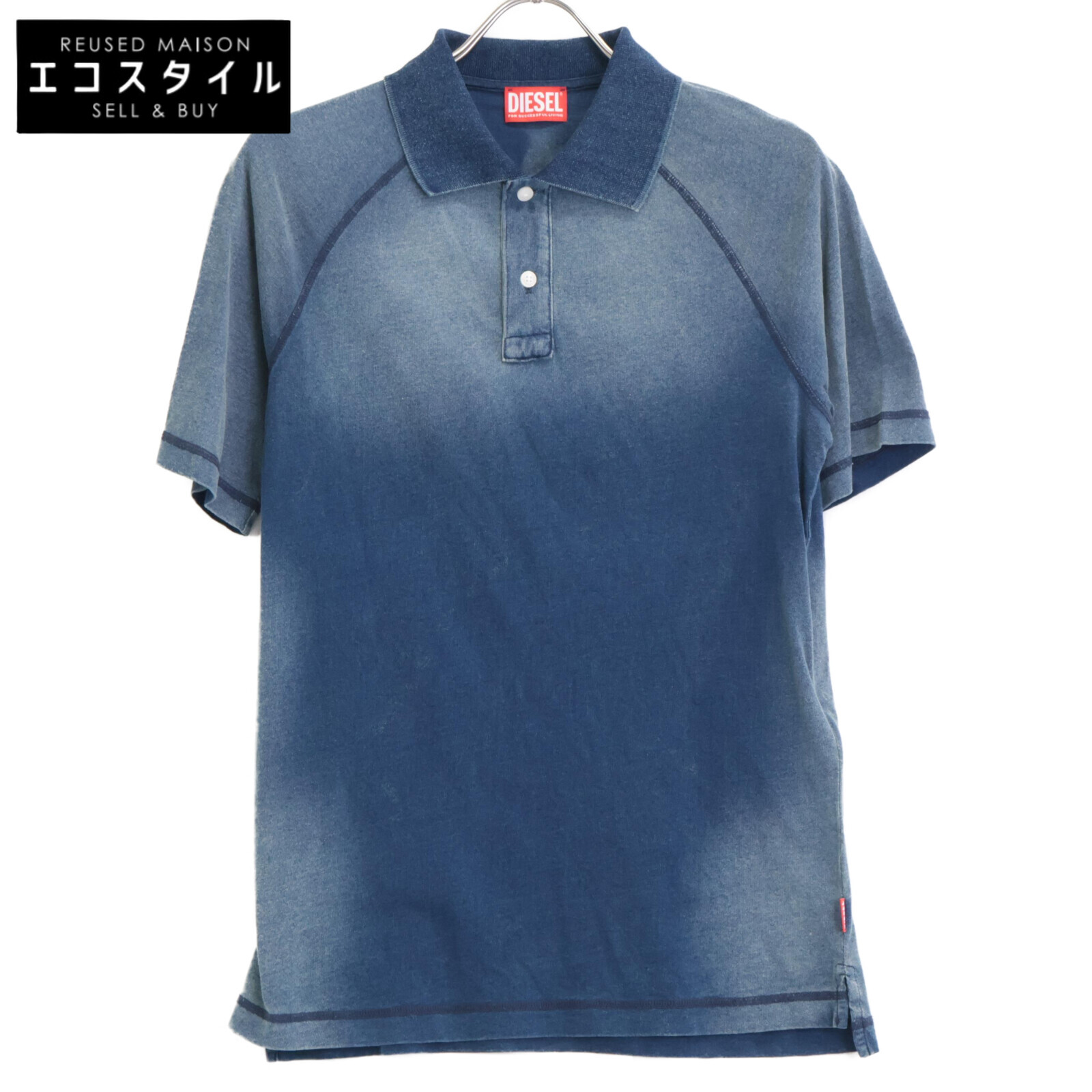 DIESEL ディーゼル T-RASMITH ﾌﾞﾙｰ ｶﾗｰ ｽﾃｯﾁ ﾎﾟﾛｼｬﾂ トップス XS ネイビー メンズ 【中古】