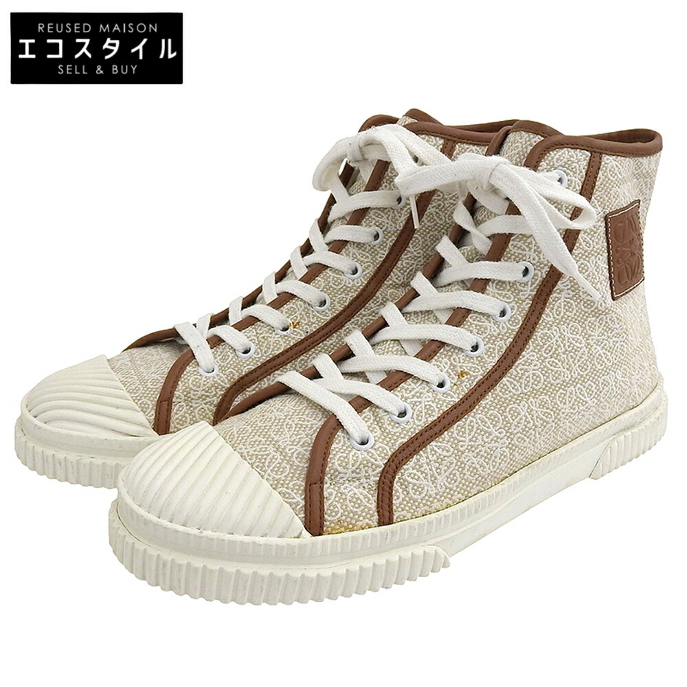 最終値下げLOEWE アナグラム　ハイカットスニーカー ホワイト/ブラウン　39 最終値下げLOEWE アナグラム ハイカットスニーカー ホワイト/ブラウン
