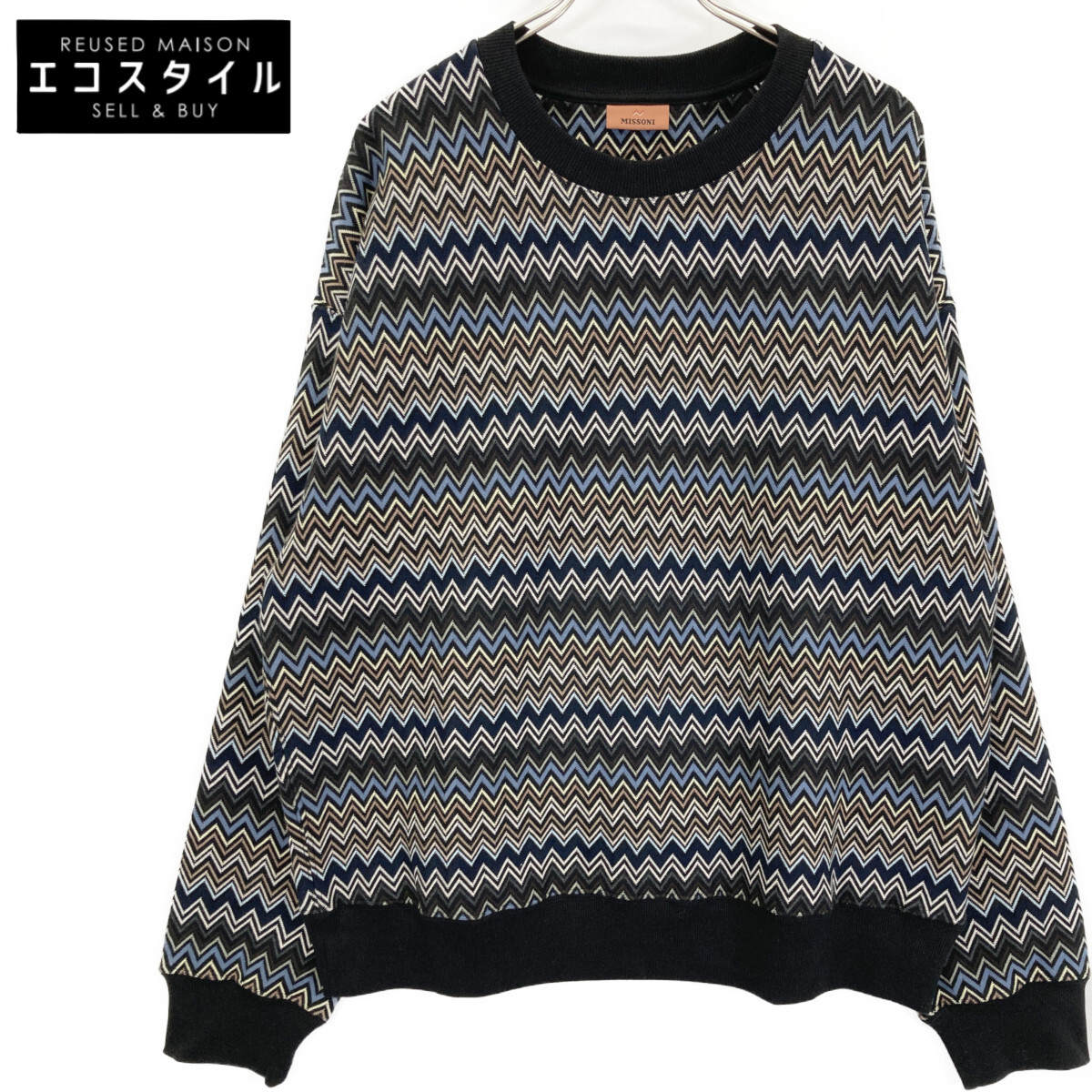 MISSONI ミッソーニ 24年 US24WW02 蜿々たる柄コットンクルーネックスウェットシャツ トップス   L 黒いこと メンズ 【中古】