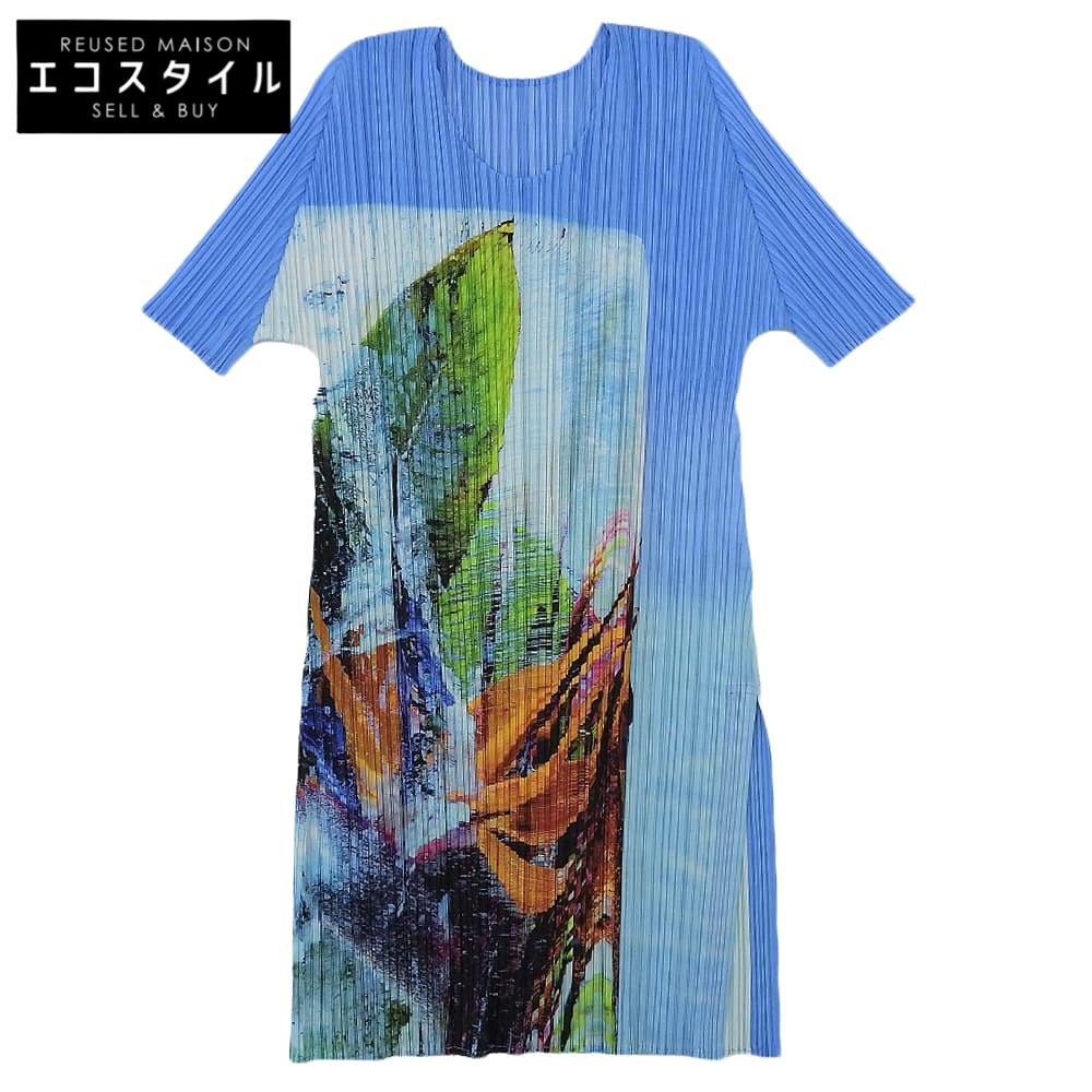 PLEATS PLEASE 筋目プリーズ 美品 ポリエステル Tropical Winter/トロピカルウィンター プリーツカットソー 青碧 3 PP33JT672 23AW トップス   36 青碧 レディース 【中古】