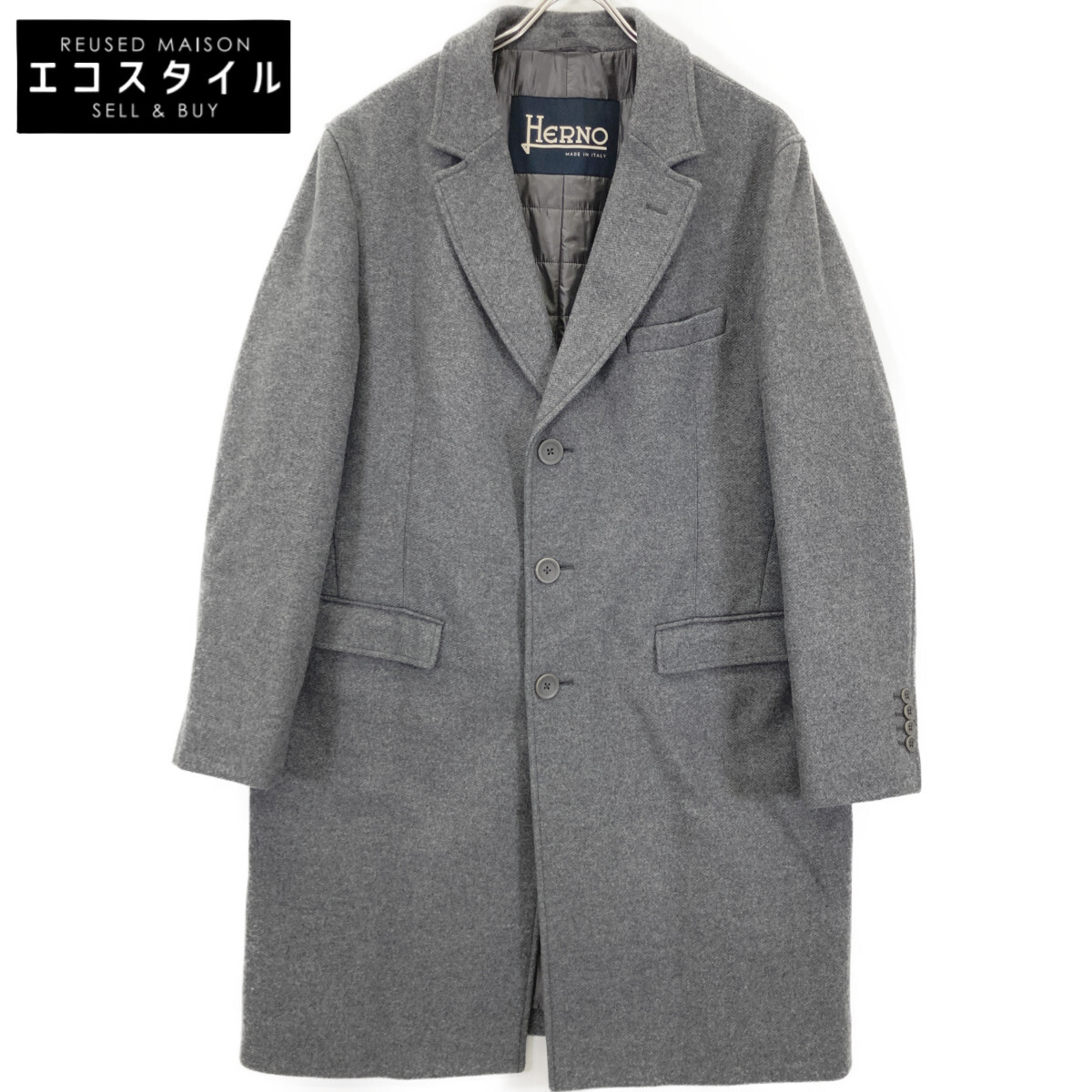 HERNO ダウン チェスターコート ヘリンボーン レイヤード グレー 46 HERNO ダウン チェスターコート ヘリンボーン レイヤード グレー 46