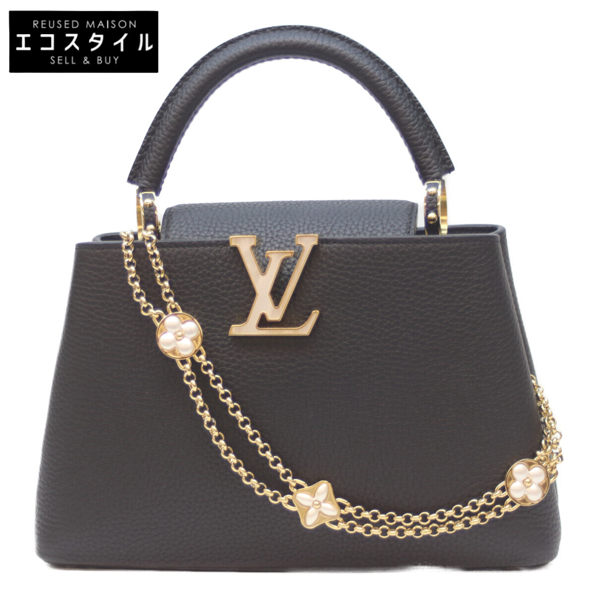LOUIS VUITTON ルイヴィトン M25862 ﾌﾞﾗｯｸ ﾄﾘﾖﾝﾚｻﾞｰ ﾊﾟｰﾙﾁｪｰﾝ ｶﾌﾟｼｰﾇBB ハンドバッグ ブラック レディース 【中古】