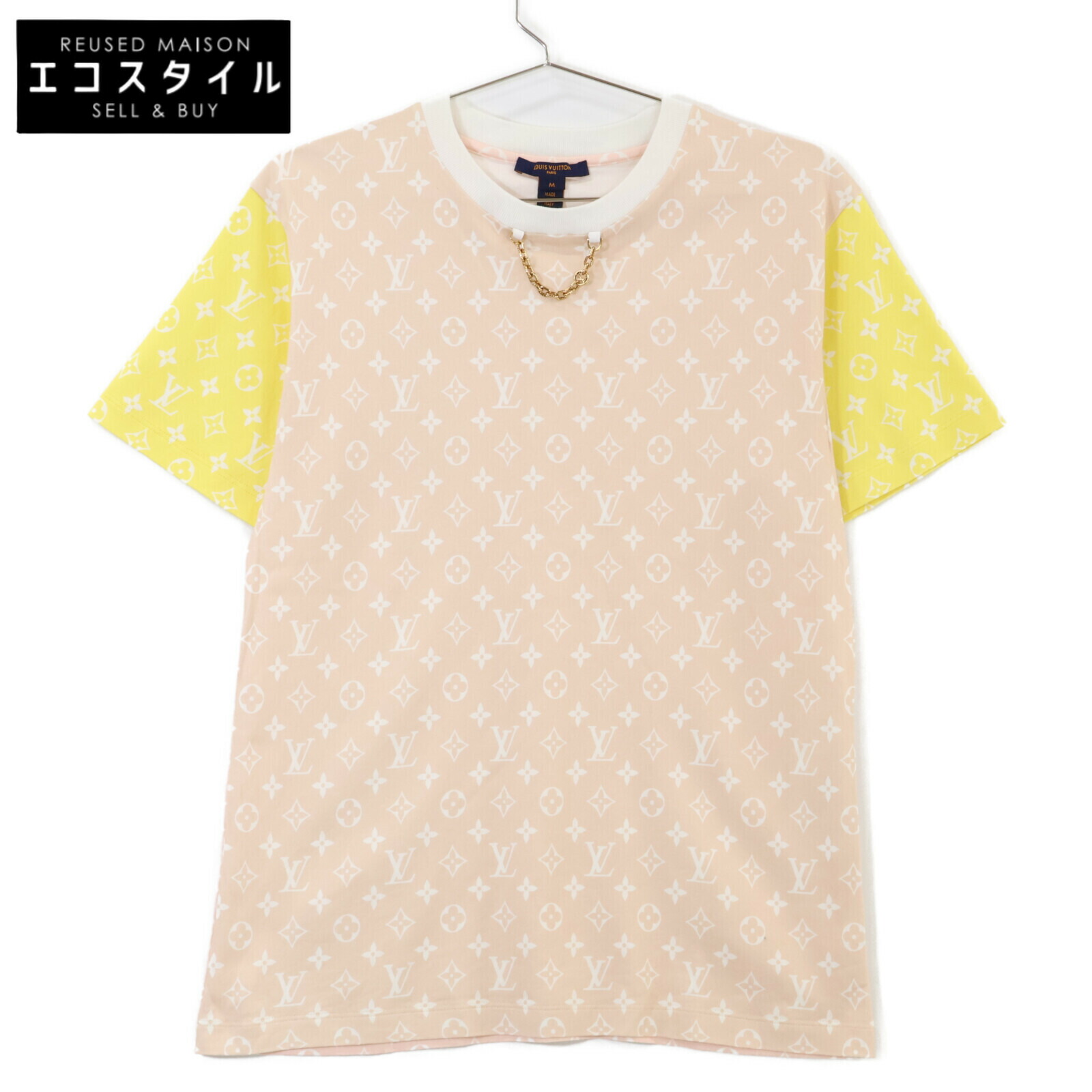 LOUIS VUITTON ルイヴィトン 国内正規 22年製 RW222J N56 モノグラム プリント 半袖Tシャツ トップス M ベージュ×イエロー レディース 【中古】