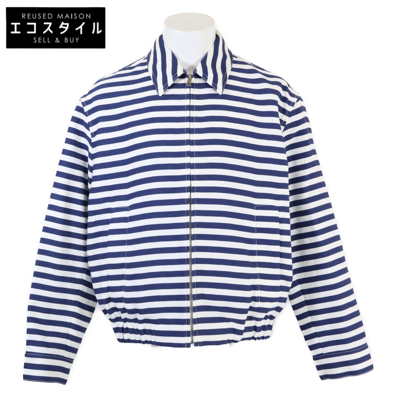 GUCCI グッチ 【新品負けず劣らず/国内置き目/25年製】837918 ZATAS ZIPPED JACKET IN COTTON JACQUARD WITH GG PRINT GGジャかばい立て 間借り人 ジップアップ 上衣/ 上衣 46 白いこと/青色 メンズ 【中古】