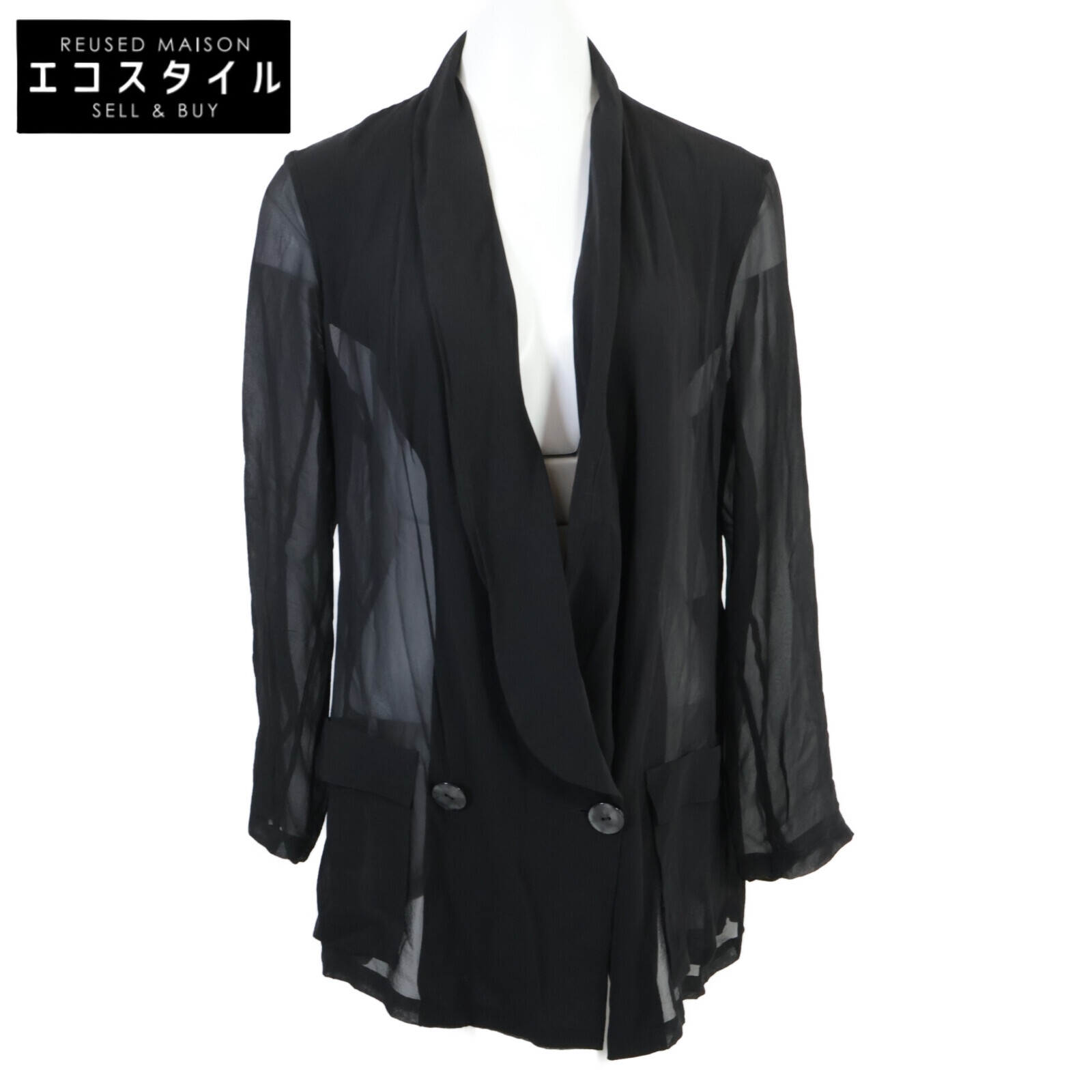 LORETTA CAPONI ロレッタカポーニ 【美品/25年製】25-010-510-0008 地絹100％ 甲殻名取り草 ダブル乳ぶさ シアー 上衣 S 黒いこと レディース 【中古】