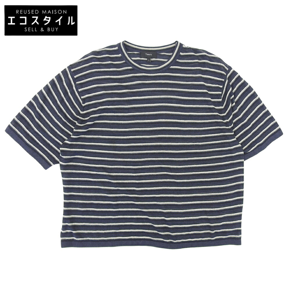 Theory 行動論理 美品 リネン混 Neo Sag Harbor Boyfriend Tee トップス レディース 米国海軍×ベージュ M 25SS 01-5101701 トップス M 米国海軍/ベージュ レディース 【中古】 トップス-その他