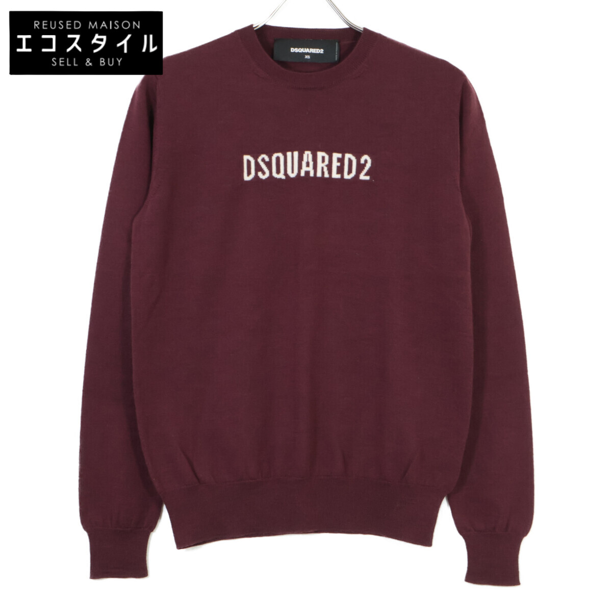 DSQUARED2 ディースクエアード S71HA0916 ﾊﾞｰｶﾞﾝﾃﾞｨ ｳｰﾙ100 19年製 ﾆｯﾄ トップス XS バーガンディ メンズ 【中古】