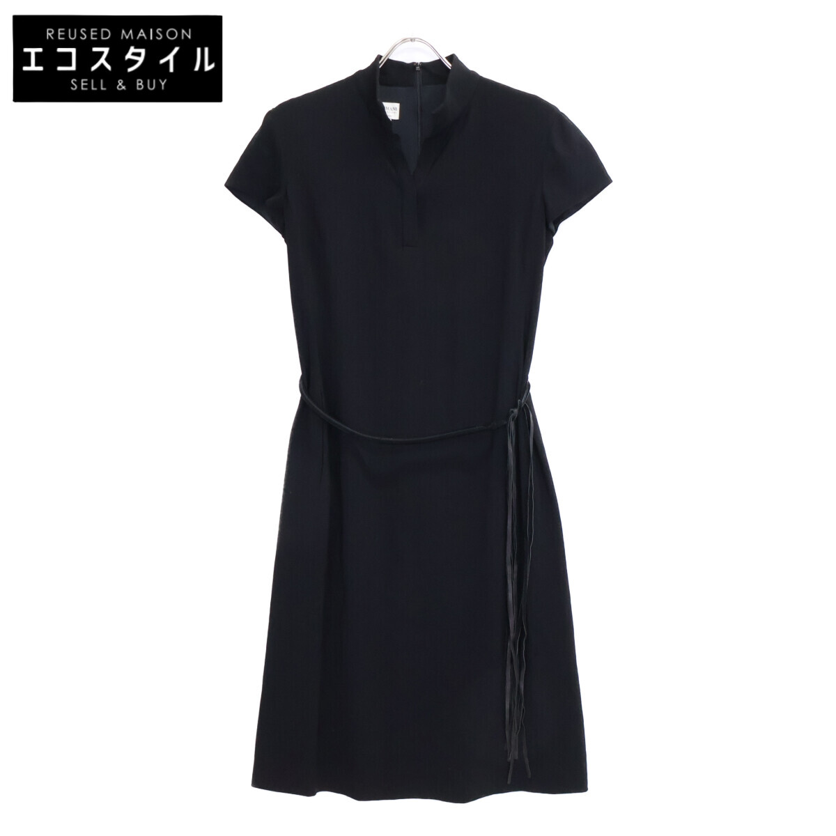 ARMANI COLLEZIONI アルマーニコレッツォーニ ﾌﾞﾗｯｸ ﾚｻﾞｰﾍﾞﾙﾄ ﾉｰｽﾘｰﾌﾞ ﾜﾝﾋﾟｰｽ 衣装 40 黒いこと レディース 【中古】 ワンピース-レディースファッション