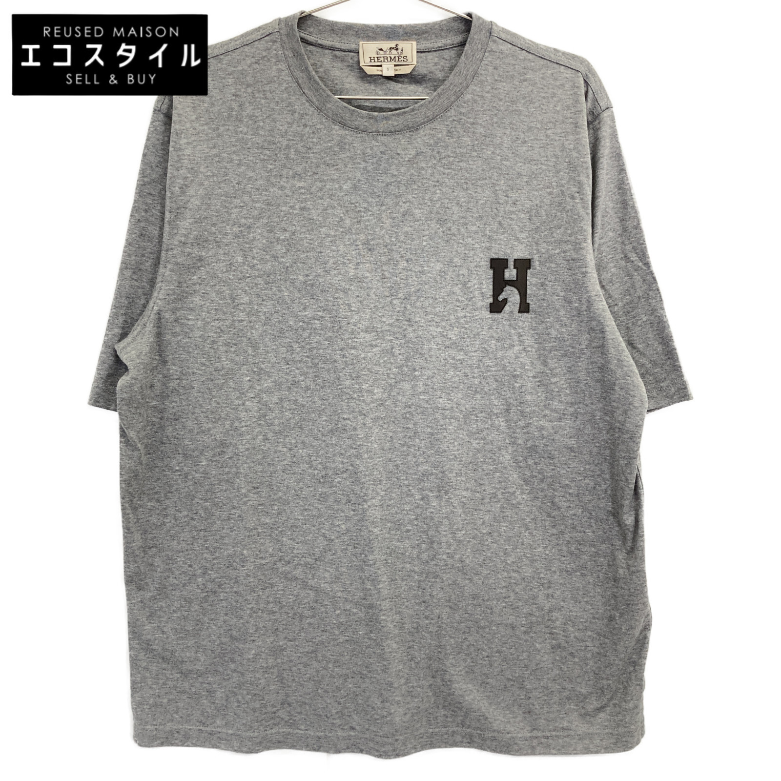 HERMES エルメス 【美品/国内正規】H567810HA H Cheval レザーロゴパッチ 半袖Tシャツ/ トップス S グレー メンズ 【中古】