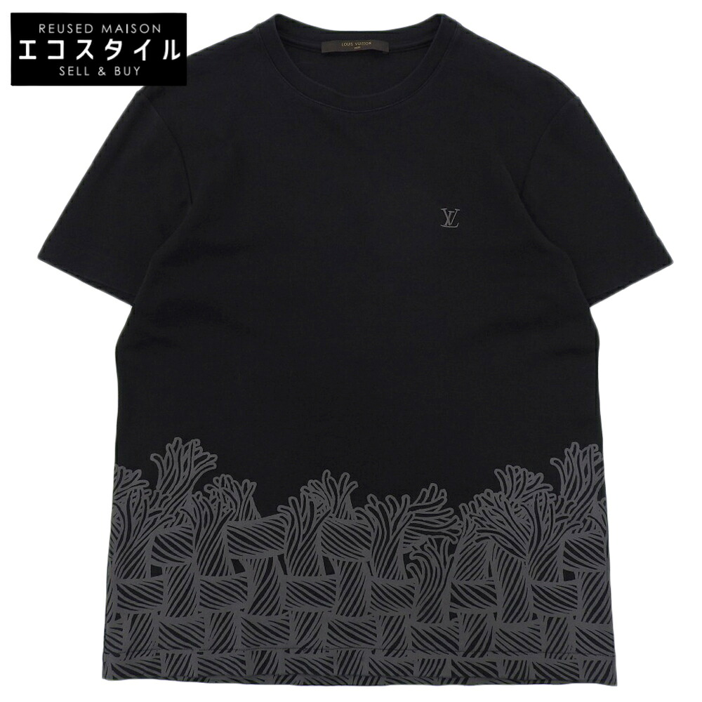 LOUIS VUITTON ルイヴィトン クリストファーネメス 綿織物 青写真刷り上げる ショートスリーブカットソー XS RM152M H8Y 19WCMS 15AW トップス   XS 黒いこと メンズ 【中古】