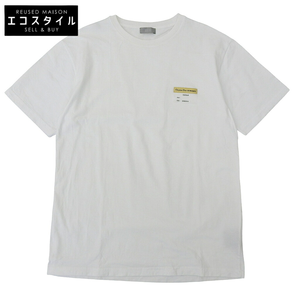 DIOR ディオール コットン ビジターパッチ クルーネック S/Sカットソー Tシャツ トップス メンズ ホワイト S 923J611B0533 トップス S ホワイト メンズ 【中古】