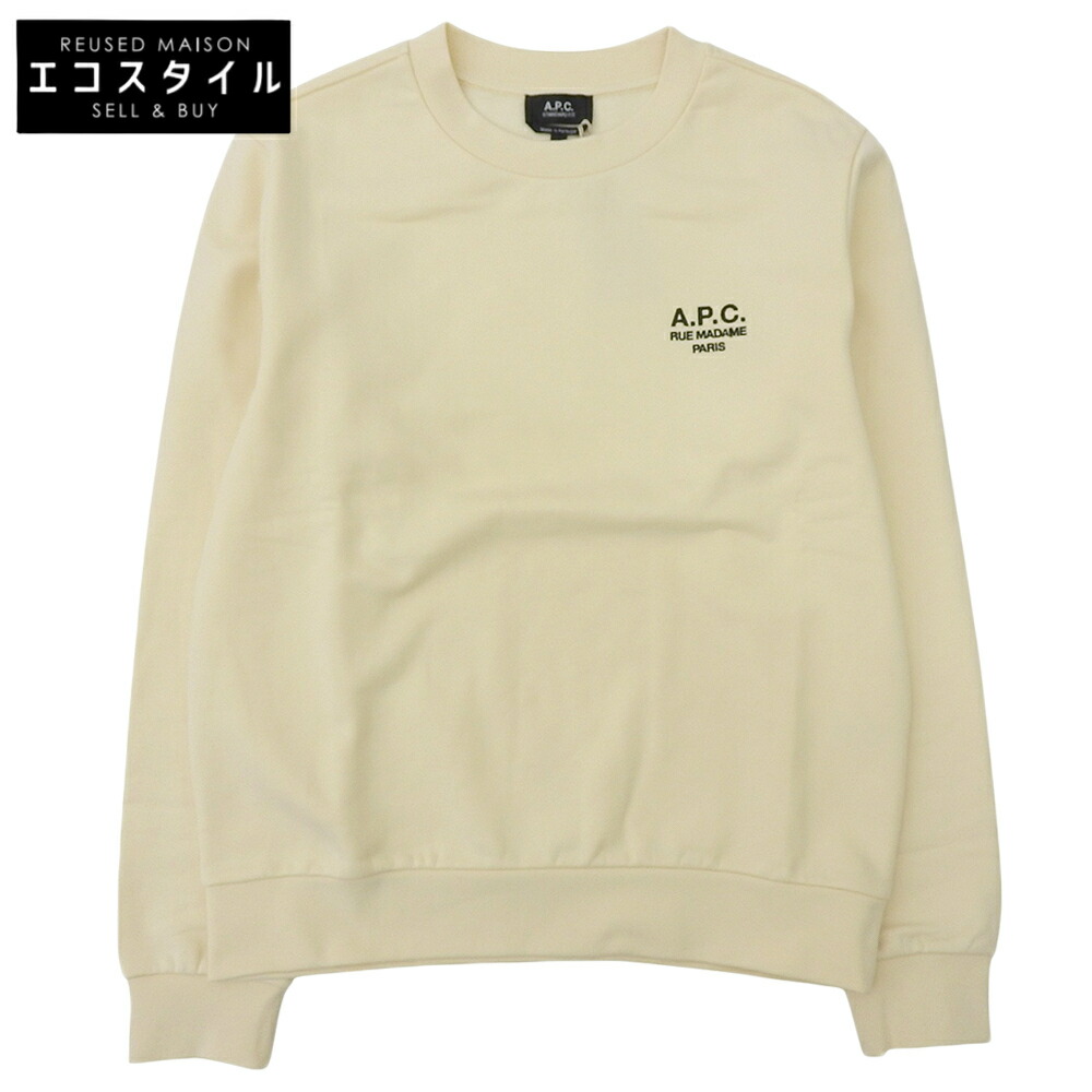 A.P.C. アーペーセー 新品同様 コットン ロゴ刺繍 スウェットプルオーバー トップス メンズ ベージュ×ブラック S M27913 COHBV トップス S ベージュ/ブラック メンズ 【中古】