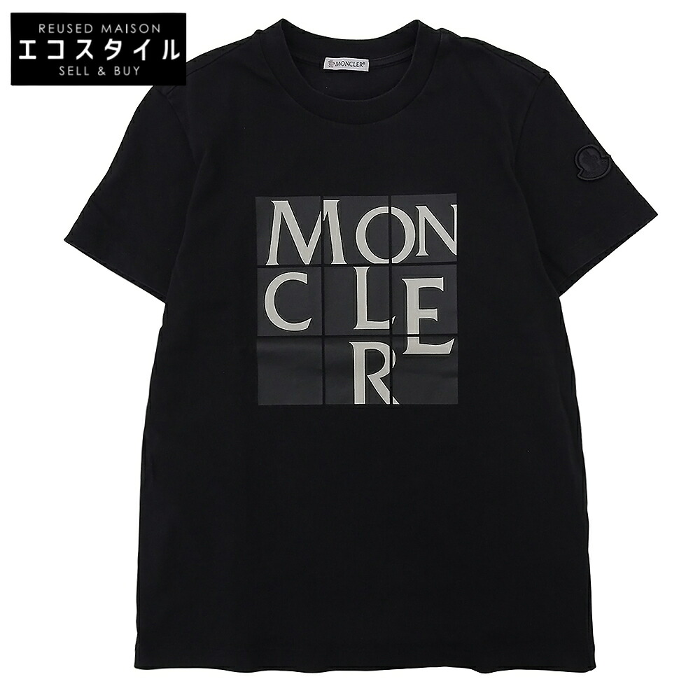 MONCLER モンクレール 美品 コットン プリント Tシャツ トップス レディース ブラック XS トップス XS ブラック レディース 【中古】
