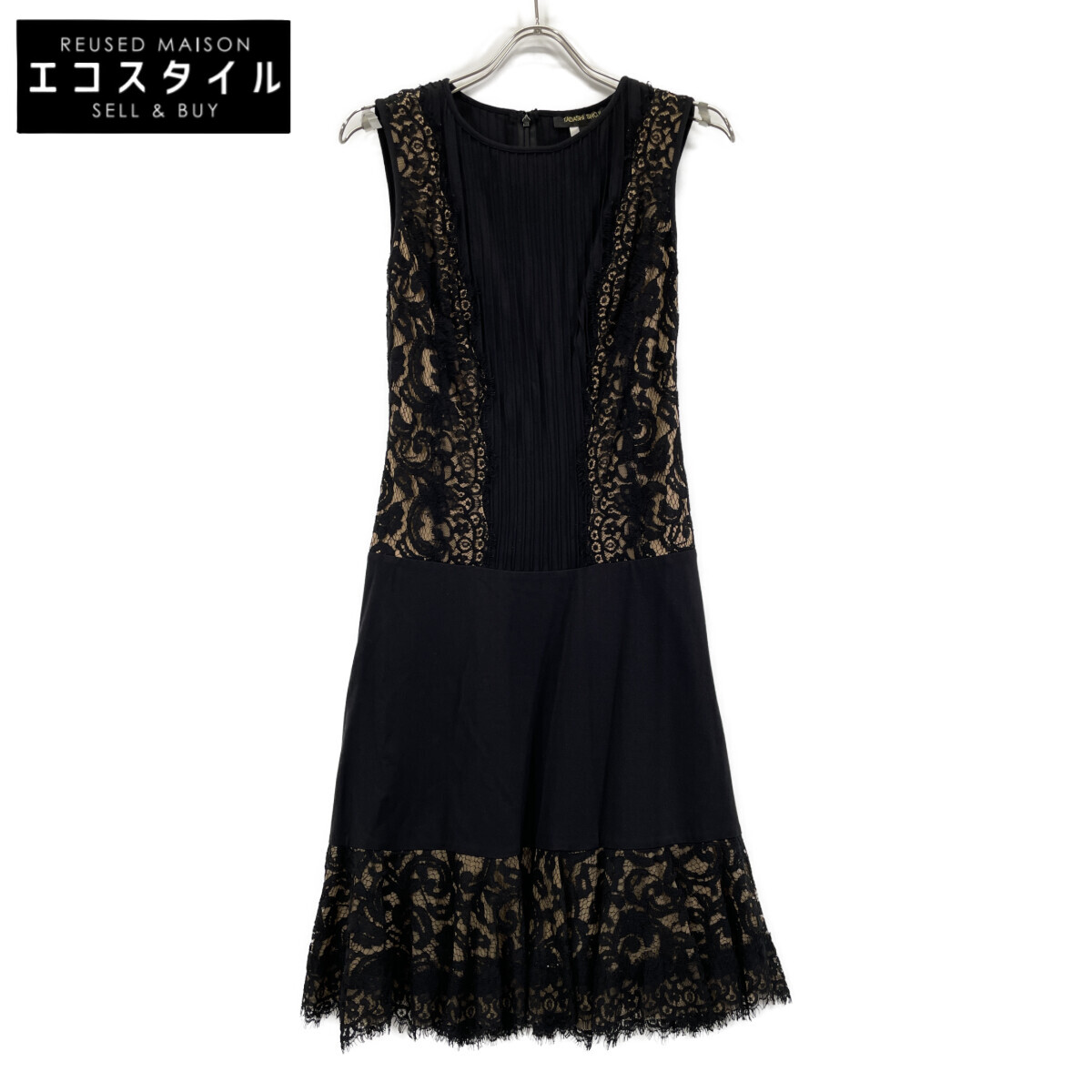 TADASHI SHOJI タダシショージ 6L1300M ﾌﾞﾗｯｸ 刺繍 ﾚｰｽ ﾉｰｽﾘｰﾌﾞ ﾄﾞﾚｽ ﾜﾝﾋﾟｰｽ ワンピース XS ブラック レディース 【中古】