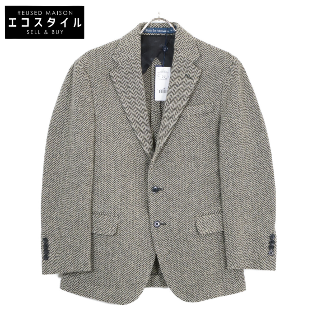 POLO RALPH LAUREN ポロ ラルフローレン MNPOSPC27620120 黒いこと×皮膚軟化剤 羊毛混紡ソフトテーラードヘリンボーンジャケット 上衣   36S 黒いこと×象牙色 メンズ 【中古】