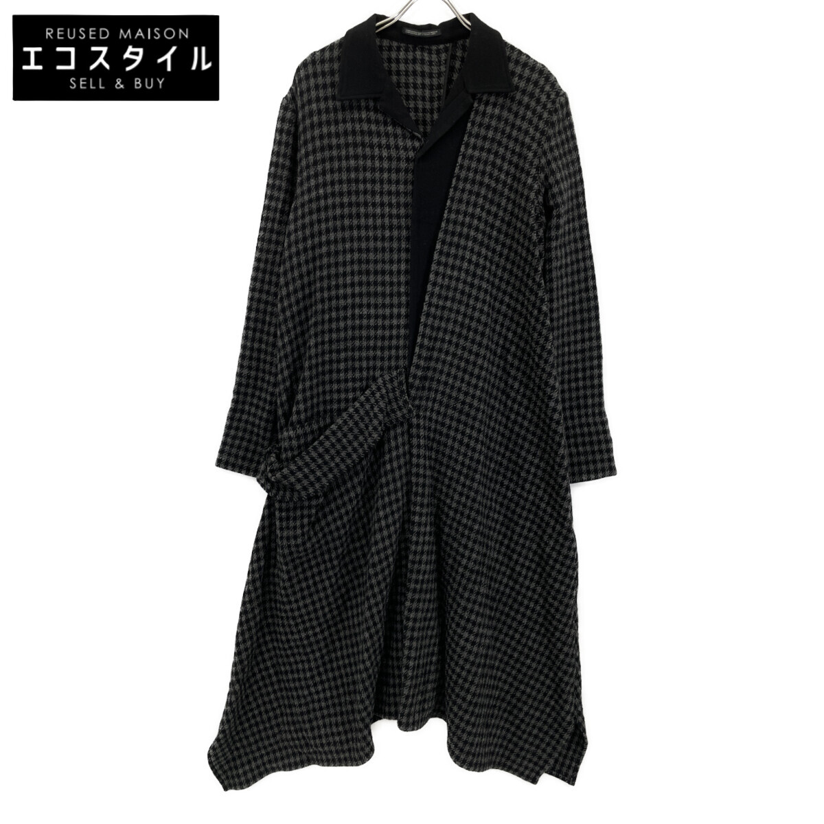 Yohji Yamamoto ヨウジヤマモト 【collections】24AW FO-D63-114 薄墨色 SMALL HOUNDSTOOTH R DRAPE DETAIL SHIRT DRESS 厚地の外套   2 薄墨色 レディース 【中古】