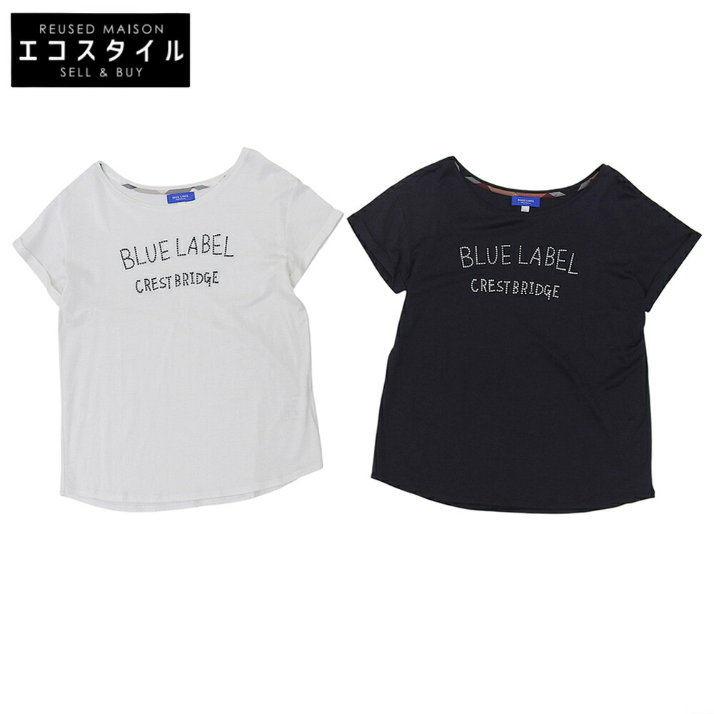 BLUE LABEL CRESTBRIDGE ブルーレーベルクレストブリッジ 美品 刺繍 ロゴ Tシャツ 2点セット トップス レディース ネイビー ホワイト 38 トップス 38 ネイビー/ホワイト レディース 【中古】