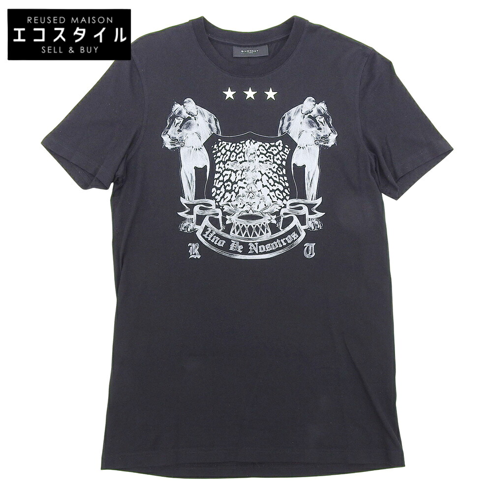 GIVENCHY ジバンシィ 綿織物 旗幟刷り上げる 労働者の一団のど首 ティーシャツ トップス メンズ 黒 黒いこと XS 11S 7069 651 トップス XS 黒いこと メンズ 【中古】 その他-メンズファッション