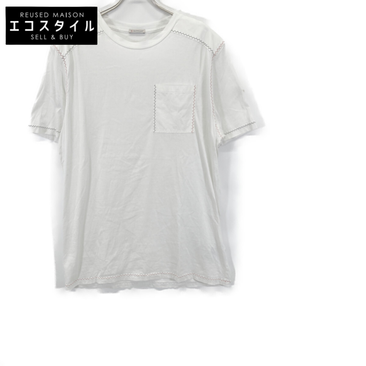 MONCLER モンクレール 22SS ﾎﾜｲﾄ SS TSHIRT ﾄﾘｺﾛｰﾙｽﾃｯﾁﾃﾞｻﾞｲﾝTｼｬﾂ トップス Ｌ ホワイト メンズ 【中古】