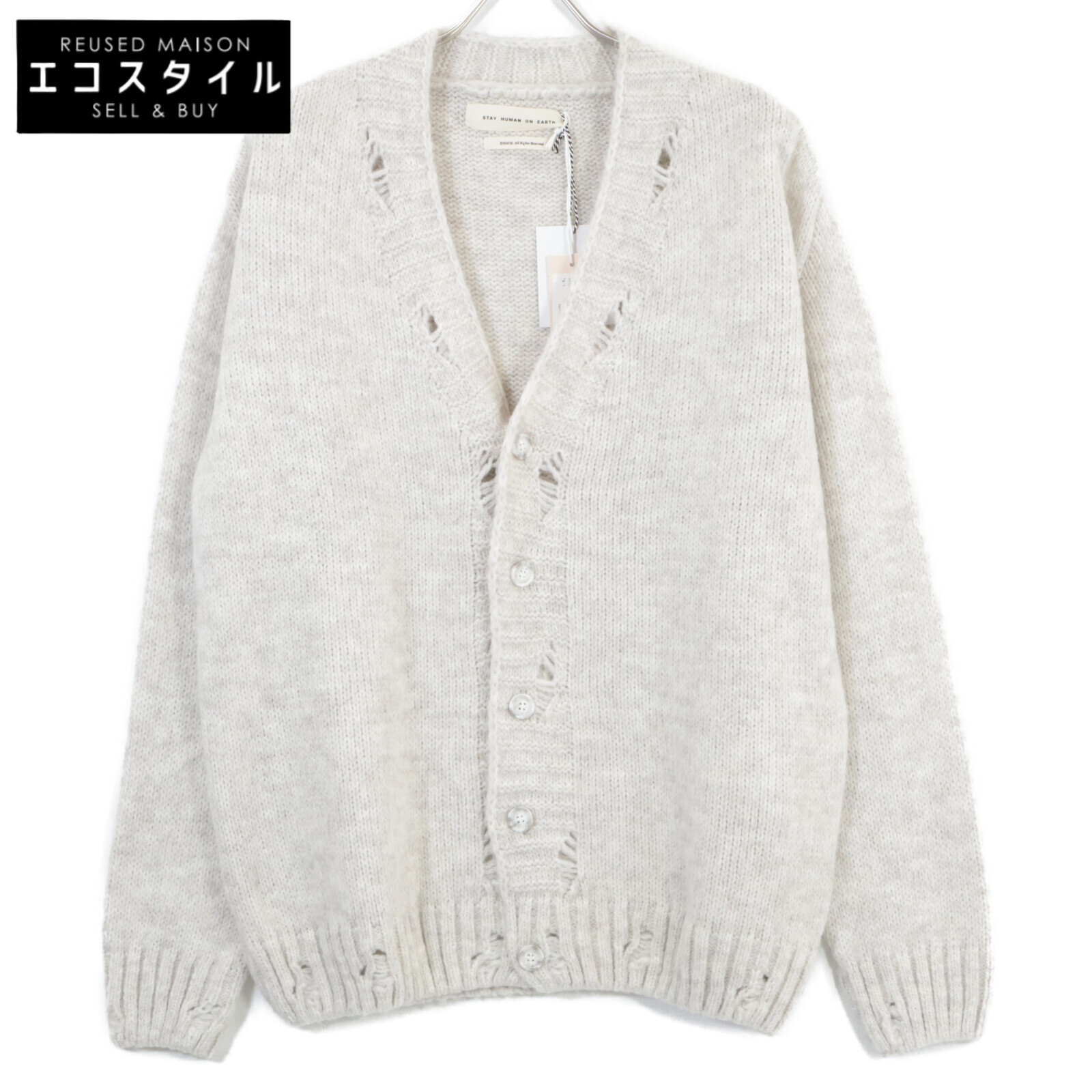 StayHumanOnEarth StayHumanOnEarth ﾎﾜｲﾄ DESTROYED CARDIGAN ｶｰﾃﾞｨｶﾞﾝ トップス L グレー メンズ 【中古】