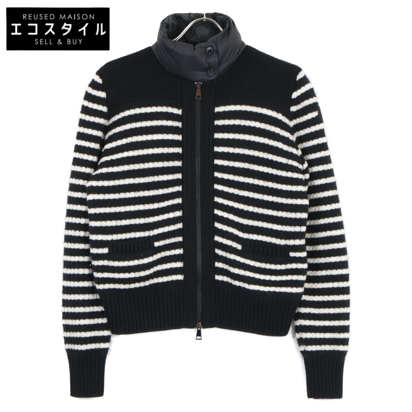 MONCLER モンクレール ﾌﾞﾗｯｸ×ﾎﾜｲﾄ CARDIGAN TRICOT ﾎﾞｰﾀﾞｰｼﾞｬｹｯﾄ ジャケット XS ブラック／ホワイト レディース 【中古】