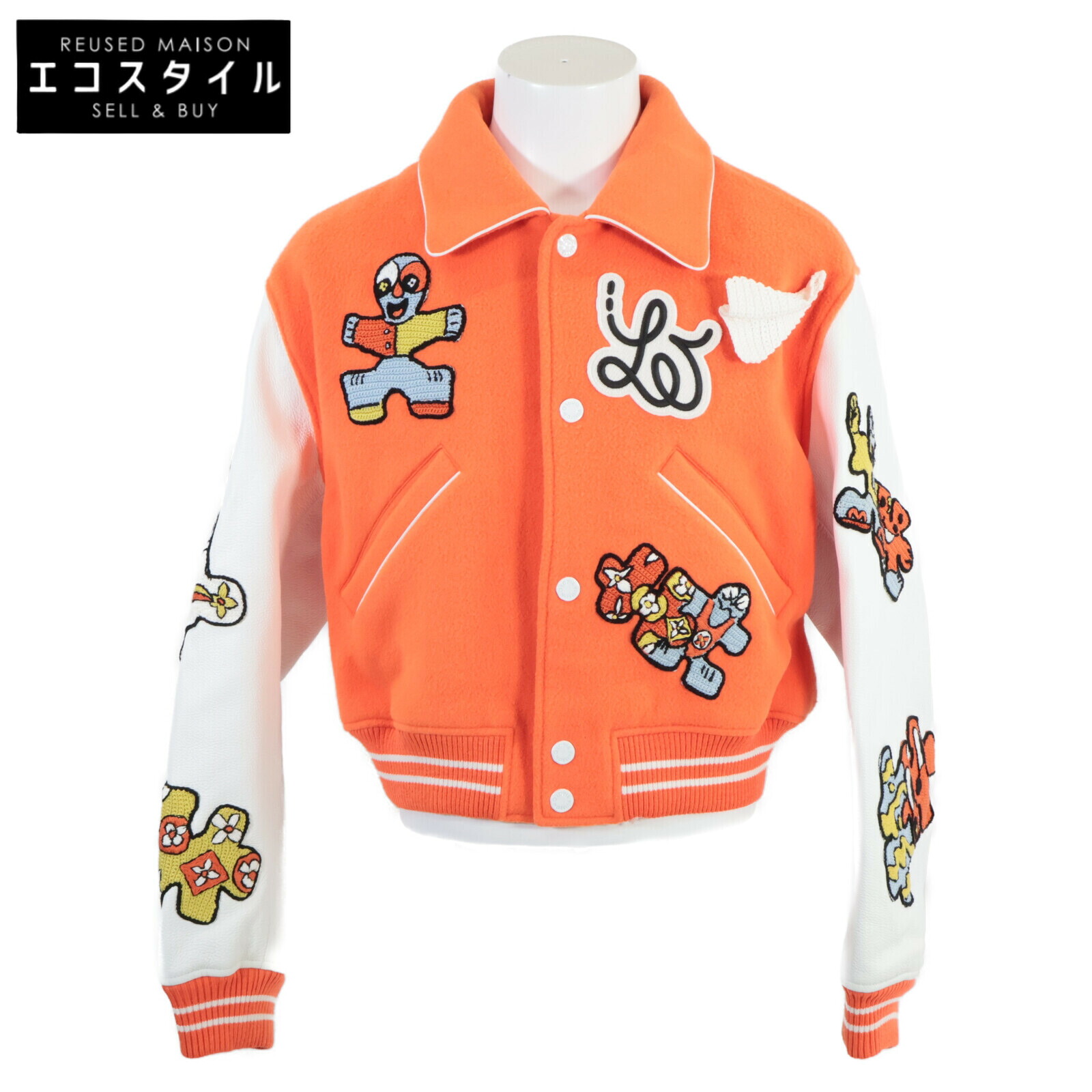 LOUIS VUITTON ルイヴィトン 23SS HOL71EMJY ミニバーシティブルゾン スタジャン スタジアムジャンパー ジャケット 52 オレンジｘホワイト メンズ 【中古】