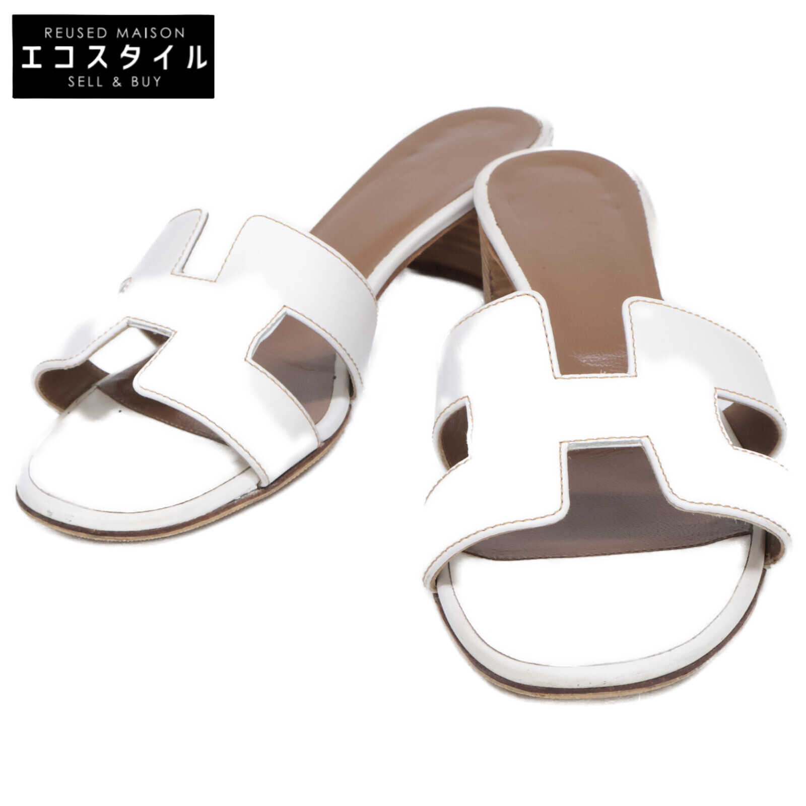 HERMES エルメス H071002Z OASIS オアジス カーフスキン H画題 踵サンダル/ シューズ 37 白いこと レディース 【中古】