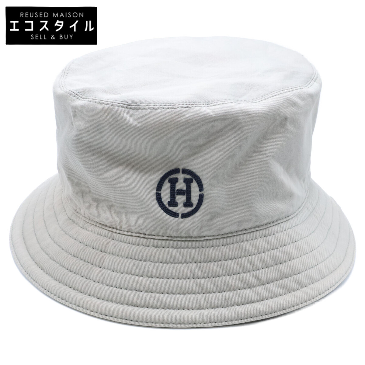 HERMES エルメス 【即決/国内正規】フレッド H サークル バケットハット 帽子 59 グレージュ メンズ 【中古】