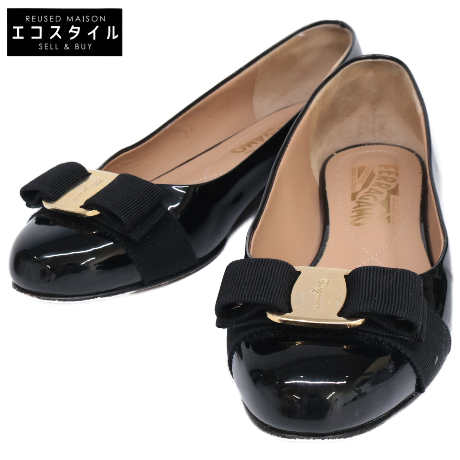 楽天市場】フェラガモ フラットシューズ ヴァラ リボン ロゴ 6 1/2 D