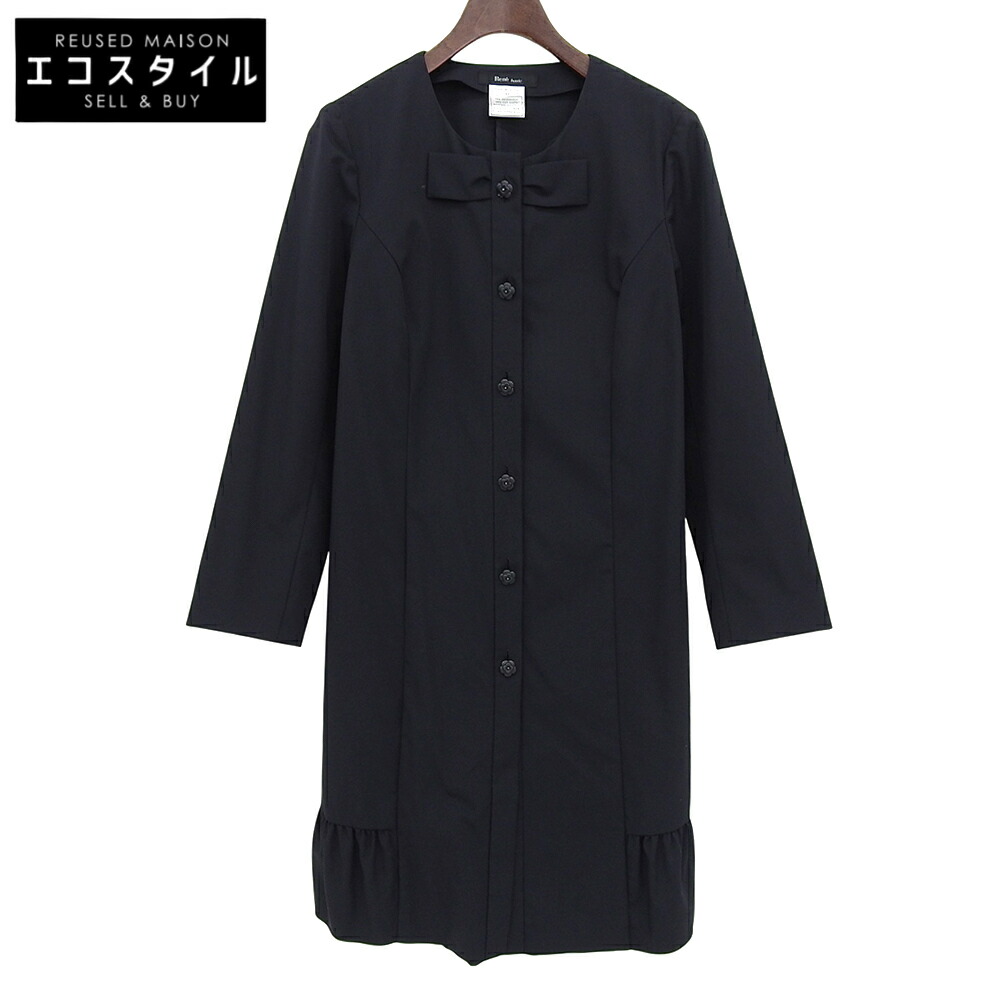 Rene ルネ 美品 ポリエステル フラワーボタン リボンデザイン シャツワンピース レディース ネイビー 3 45728010 ワンピース 34 ネイビー レディース 【中古】