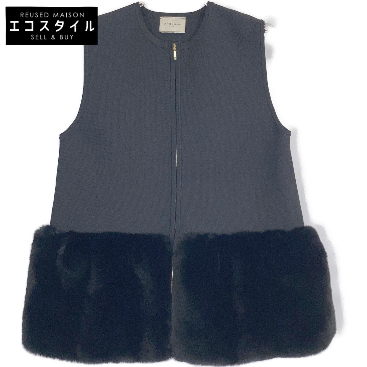 UNITED ARROWS ユナイテッドアローズ 1518-106-1840 ﾌﾞﾗｯｸ ﾎﾟﾘｴｽﾃﾙ ﾌｪｲｸﾌｧｰｺﾝﾋﾞ ｼﾞｯﾌﾟｱｯﾌﾟﾍﾞｽﾄ ベスト ブラック レディース 【中古】