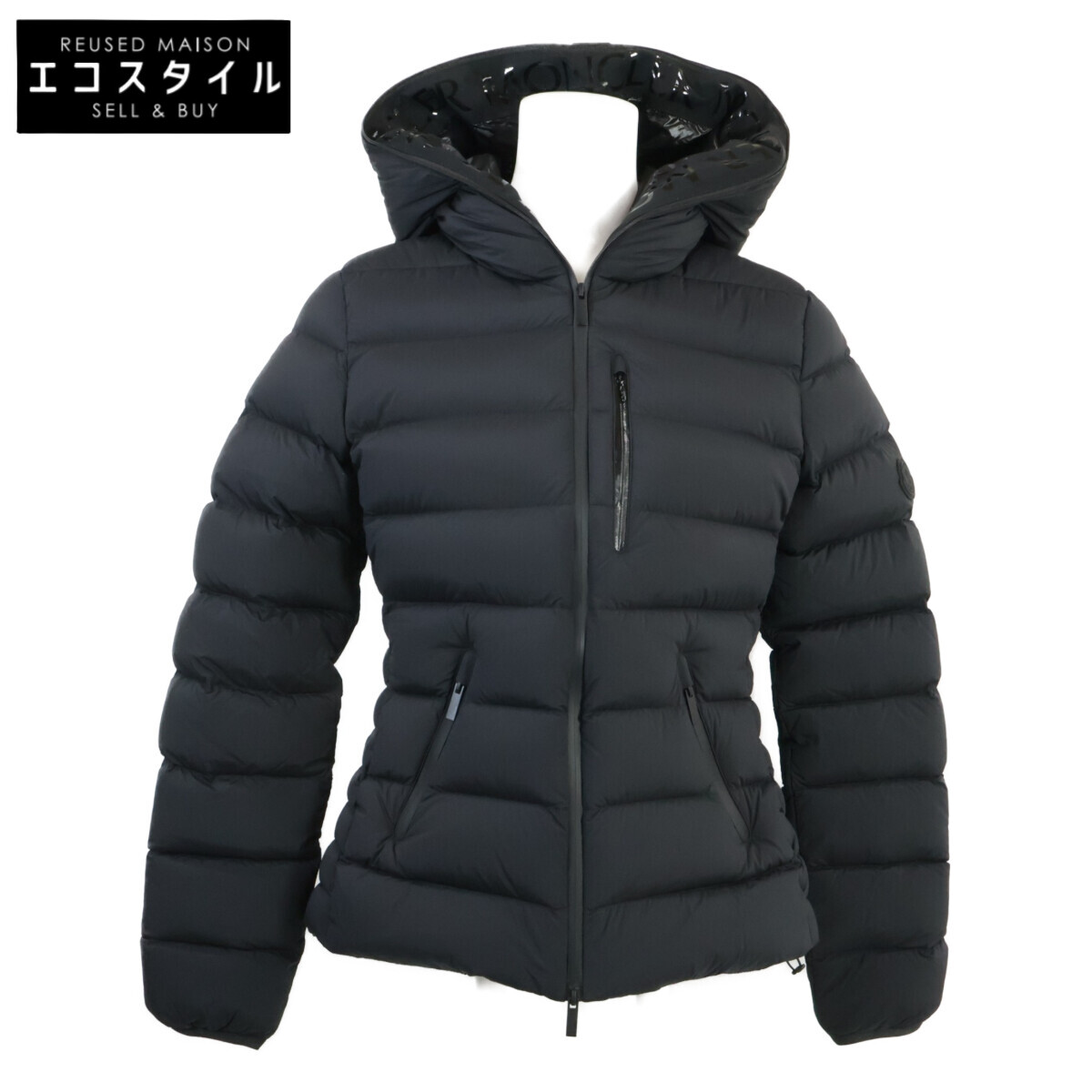 MONCLER モンク軌跡 23年製 HERBE/エルブ ナイロン フーデッドショートダウンジャケット 上衣   0 黒いこと レディース 【中古】