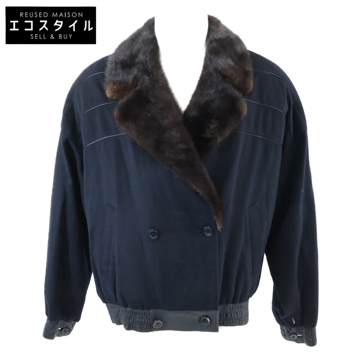ZILLI ジリー カシミヤ×シルク ×ラムレザー ファーブルゾン ジャケット 50 ネイビー メンズ 【中古】