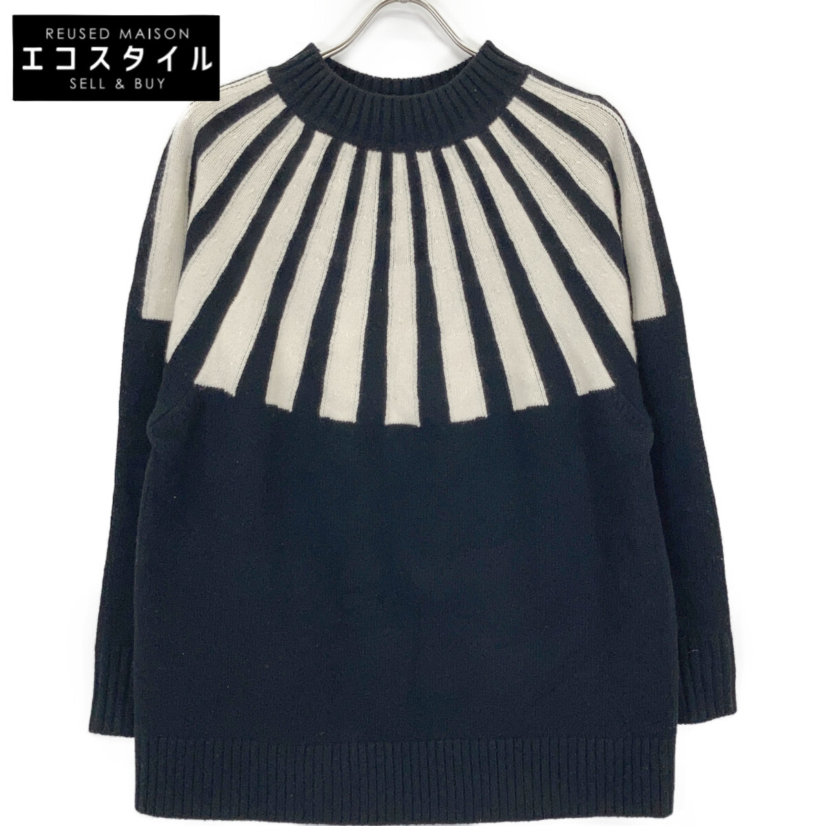 ADORE アドーア 531-3270125 23年製 ﾌﾞﾗｯｸ ｼﾞｵﾒﾄﾘｯｸﾆｯﾄﾄｯﾌﾟｽ トップス 38 ブラック ホワイト レディース 【中古】