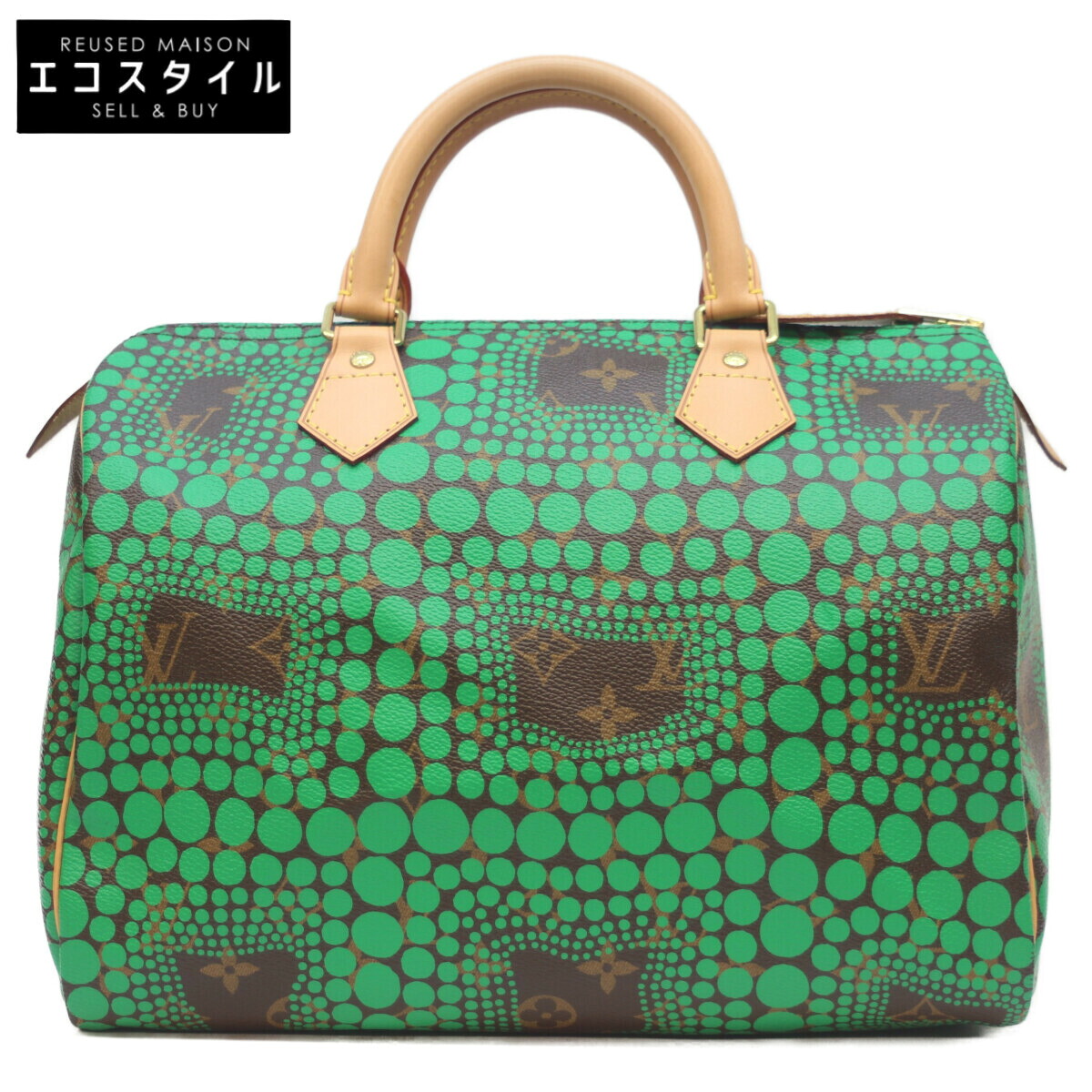 LOUIS VUITTON ルイヴィトン ×KY 草間彌生 12年 M40694 ﾓﾉｸﾞﾗﾑﾀｳﾝ ﾊﾟﾝﾌﾟｷﾝﾄﾞｯﾄ ｳﾞｪｰﾙ ｽﾋﾟｰﾃﾞｨ30 ボストンバッグ ヴェール（グリーン） レディース 【中古】