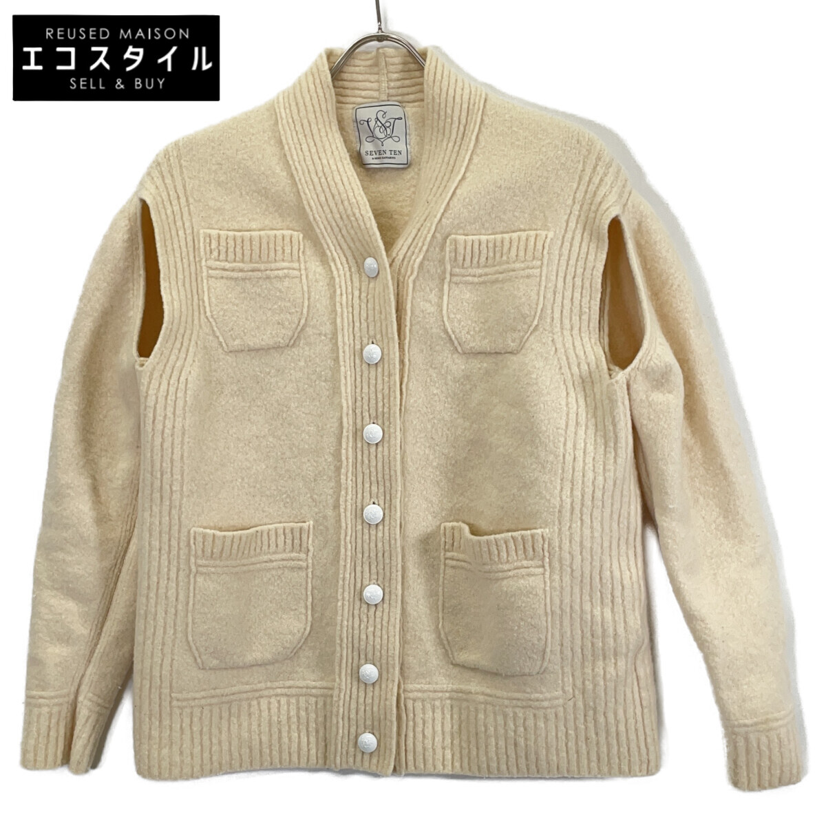 SEVEN TEN by MIHO KAWAHITO 七つ十 バイミホカワヒト 6A204 ベージュ メルトン羊毛2WAYジレー トップス   S 象牙色 レディース 【中古】
