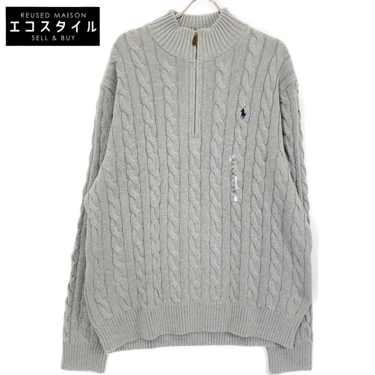 POLO RALPH LAUREN ポロ ラルフローレン ｸﾞﾚｰ ｺｯﾄﾝ ﾊｰﾌZIP ｹｰﾌﾞﾙ ｾｰﾀｰ トップス XXL グレー メンズ 【中古】