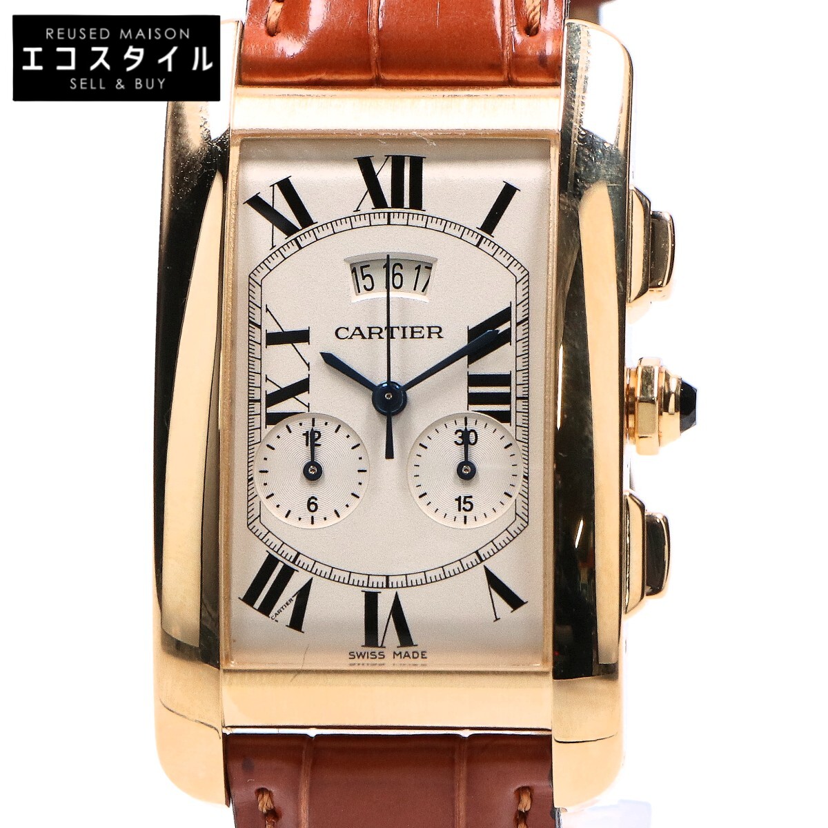Cartier カルティエ W2605856 750 QZ タンク アメリカン ウォッチラージモデル 腕時計 - ゴールド メンズ 【中古】