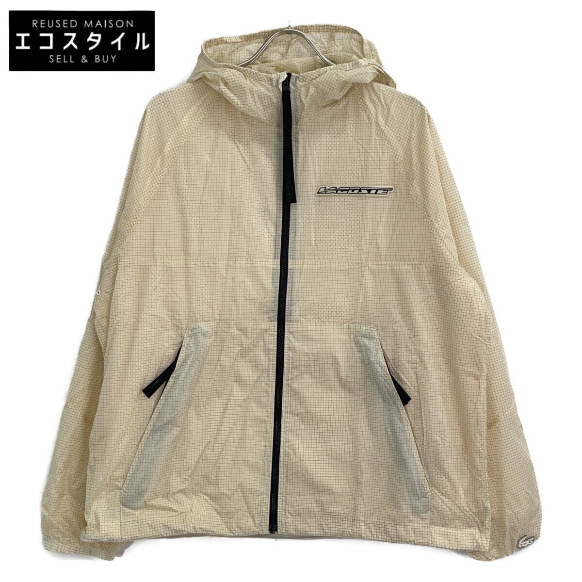 Lacoste ラコステ BH0122-99 ベージュ グリッドナイロンジップアップジャケット 上衣   52 ベージュ メンズ 【中古】