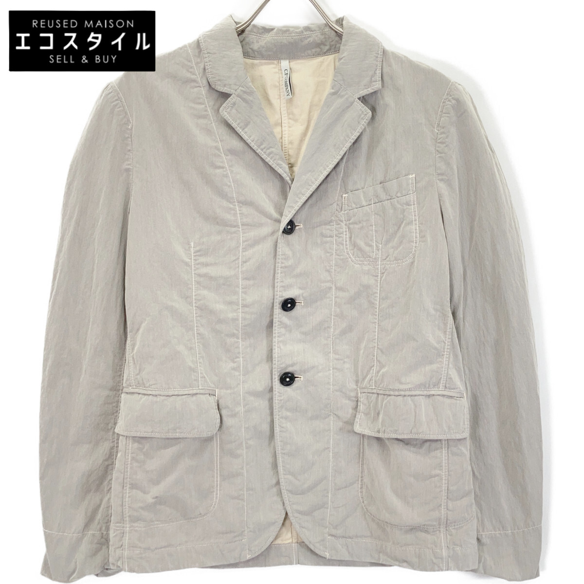C.P.COMPANY シーピーカンパニー 14WCPUZ01437 ﾍﾞｰｼﾞｭ ｺｯﾄﾝﾅｲﾛﾝ 3Bﾃｰﾗｰﾄﾞｼﾞｬｹｯﾄ ジャケット 48 ベージュ メンズ 【中古】