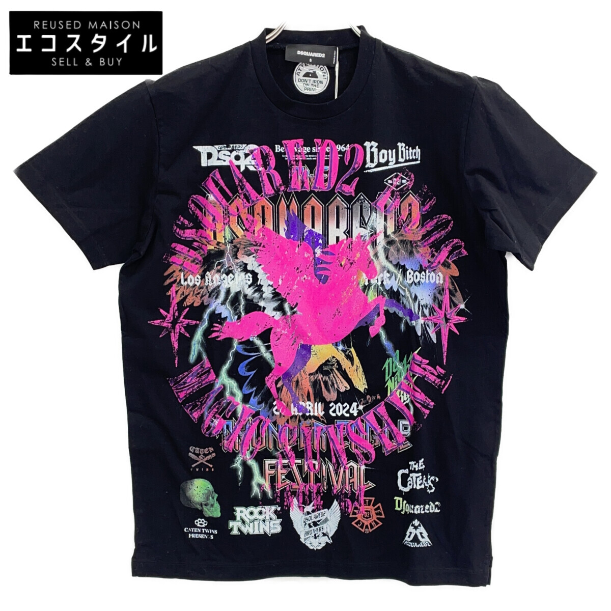 DSQUARED2 ディースクエアード S71GD1304 23年 ﾌﾞﾗｯｸ ｸﾞﾗﾌｨｯｸﾌﾟﾘﾝﾄTｼｬﾂ トップス S ブラック メンズ 【中古】
