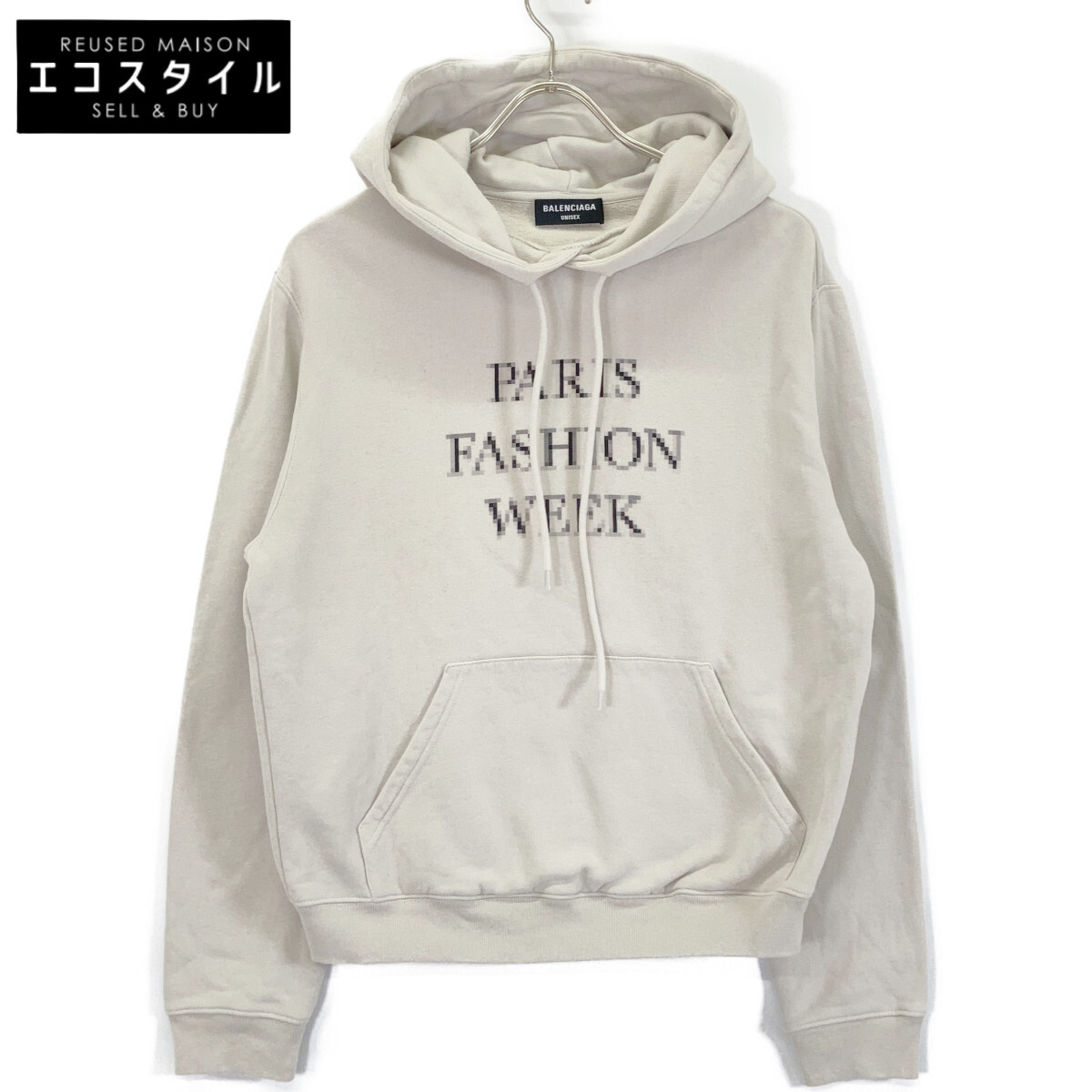 BALENCIAGA バレンシアガ 657034 20年 ベージュ PARIS FASHION WEEK プルオーバーパーカ トップス   B ベージュ レディース 【中古】