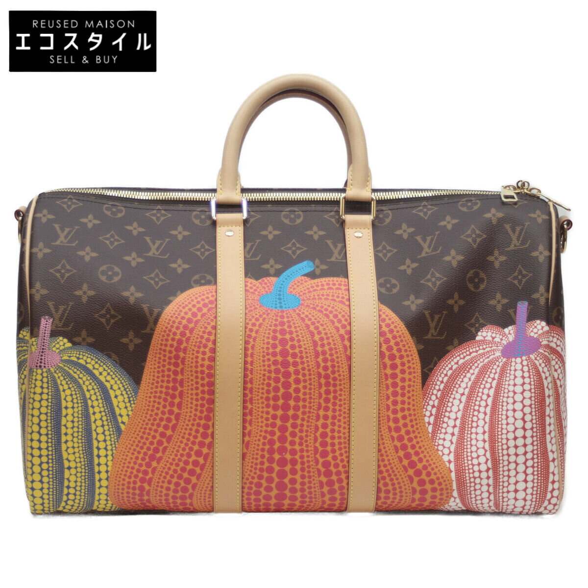 LOUIS VUITTON ルイヴィトン ×KY 草間彌生 23年 M46471 ﾓﾉｸﾞﾗﾑﾊﾟﾝﾌﾟｷﾝ ｷｰﾎﾟﾙﾊﾞﾝﾄﾞﾘｴｰﾙ45 ボストンバッグ ブラウン レディース 【中古】