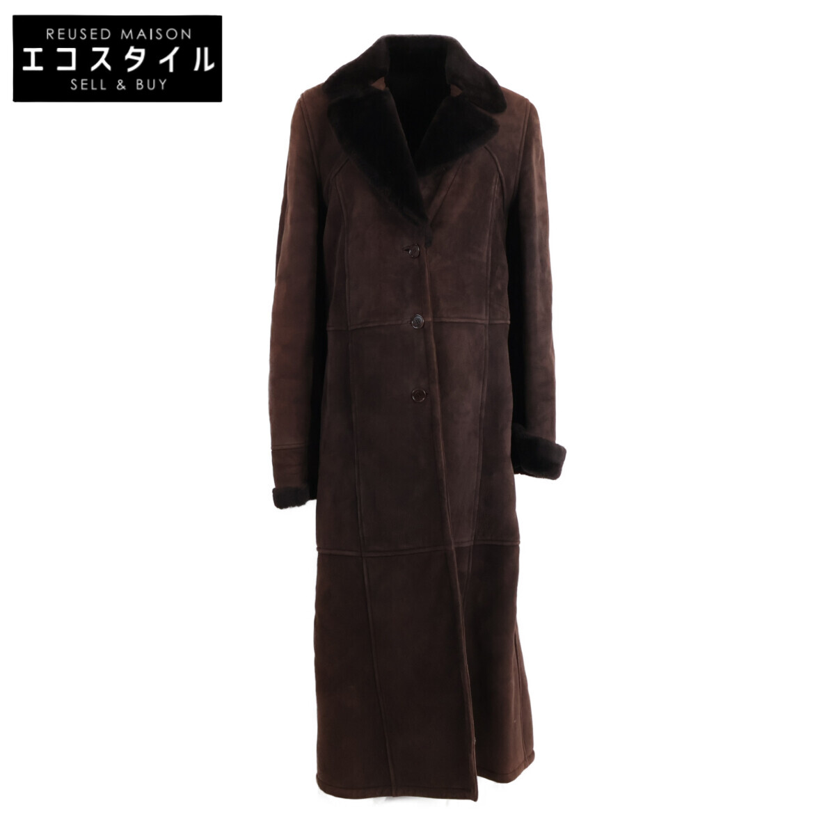 LOEWE ロエベ シアリング ムートン ロング コート 38 ブラウン レディース 【中古】