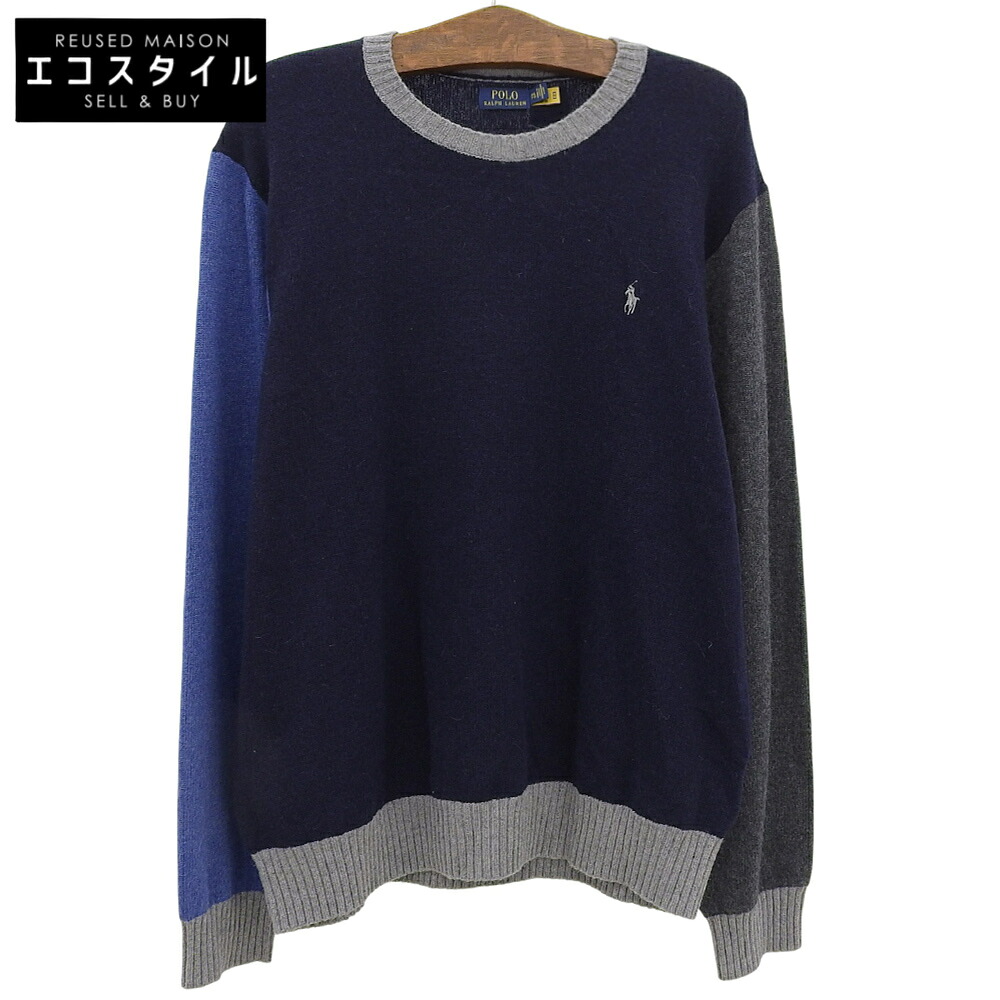 POLO RALPH LAUREN ポロ ラルフローレン 新品同様 アルパカウール ニット トップス メンズ ネイビー×ブルー×グレー XXL 710883132001 トップス XXL ネイビー/ブルー/グレー メンズ 【中古】