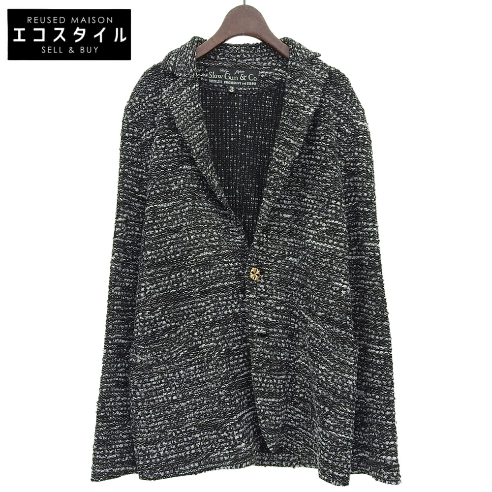 Slow Gun & Co スロウガン 美品 ウール混 ツイード ジャケット メンズ ブラック 3 ジャケット 3 ブラック メンズ 【中古】